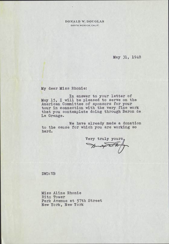 Letter from Donald W. Douglas, May 28, 1940 (Source: Roberts) 